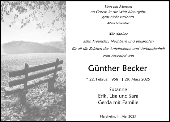 Anzeige von Günther Becker von  Blickpunkt Euskirchen 