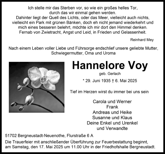 Anzeige von Hannelore Voy von  Anzeigen Echo 
