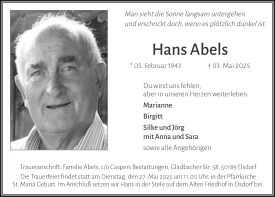 Anzeige von Hans Abels von  Werbepost 