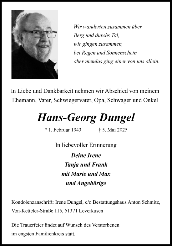 Anzeige von Hans-Georg Dungel von Kölner Stadt-Anzeiger / Kölnische Rundschau / Express
