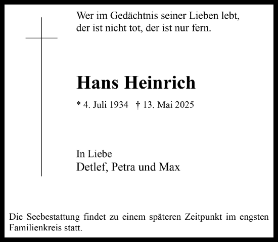 Anzeige von Hans Heinrich von  Werbepost 