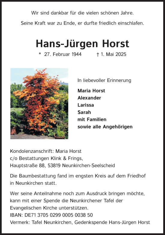 Anzeige von Hans-Jürgen Horst von Kölner Stadt-Anzeiger / Kölnische Rundschau / Express