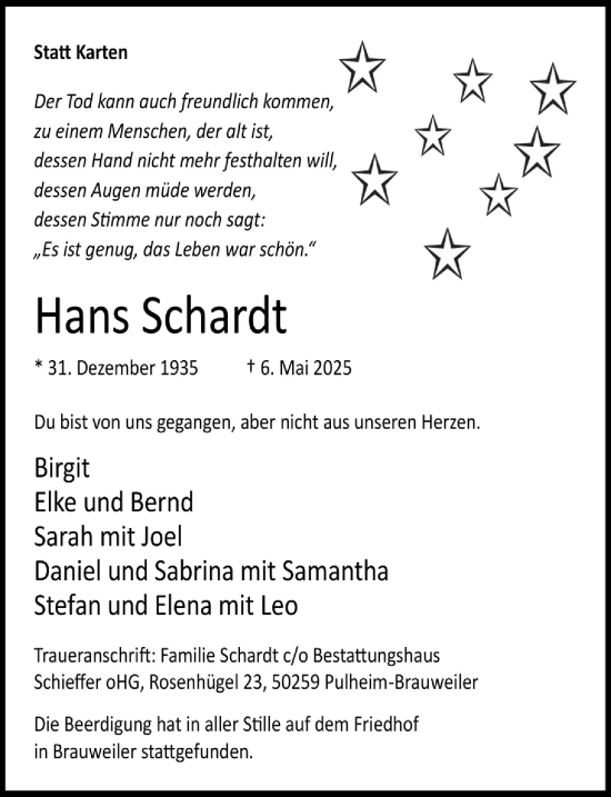 Anzeige von Hans Schardt von  Wochenende 