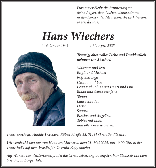 Anzeige von Hans Wiechers von  Bergisches Handelsblatt  Anzeigen Echo 