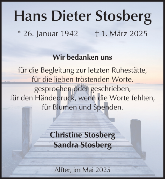 Anzeige von Hans Dieter Stosberg von  Schaufenster/Blickpunkt 