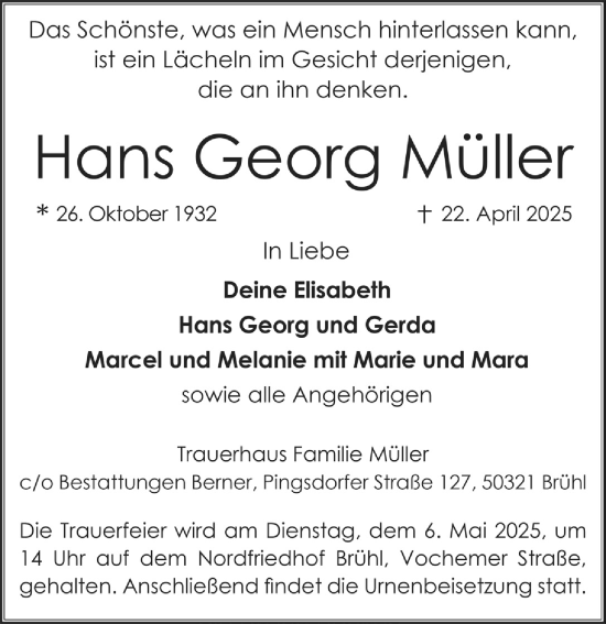 Anzeige von Hans Georg Müller von  Schlossbote/Werbekurier 