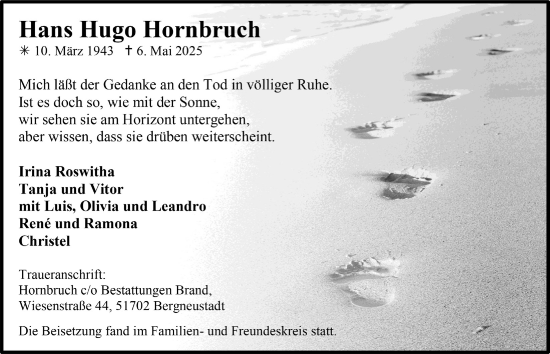 Anzeige von Hans Hugo Hornbruch von  Anzeigen Echo 