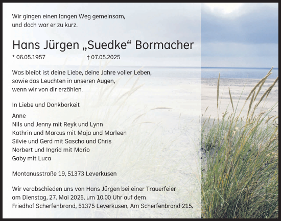 Anzeige von Hans Jürgen Bormacher von  Lokale Informationen 