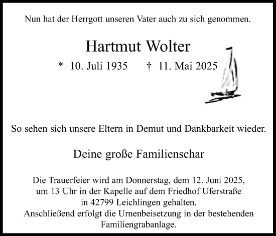 Anzeige von Hartmut Wolter von Kölner Stadt-Anzeiger / Kölnische Rundschau / Express