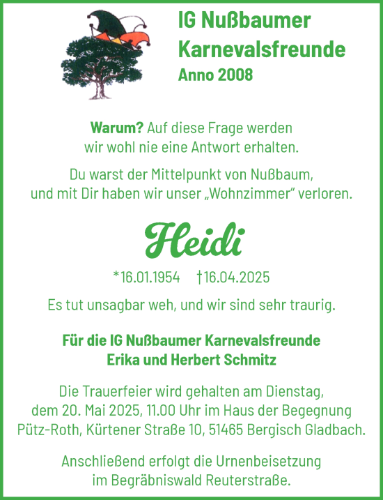 Anzeige von Heidi  von  Bergisches Handelsblatt 
