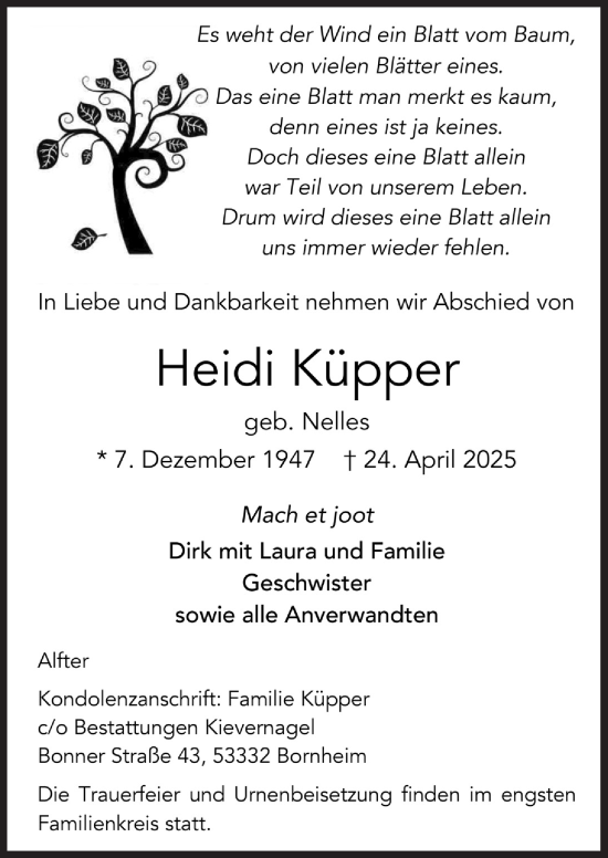 Anzeige von Heidi Küpper von  Schaufenster/Blickpunkt 