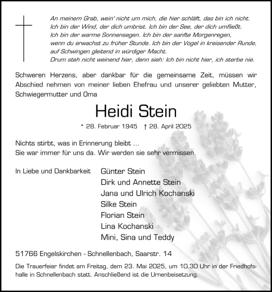 Anzeige von Heidi Stein von  Anzeigen Echo 