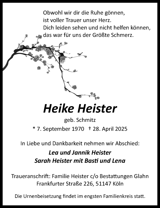 Anzeige von Heike Heister von  EXPRESS - Die Woche 