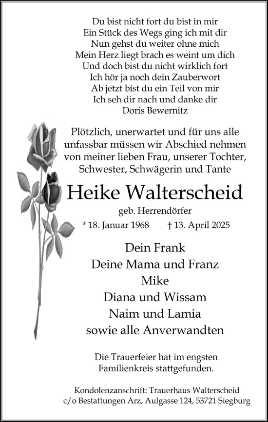 Anzeige von Heike Walterscheid von  Extra Blatt 