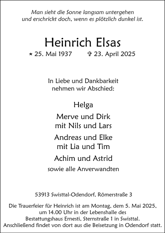 Anzeige von Heinrich Elsas von  Schaufenster/Blickpunkt 