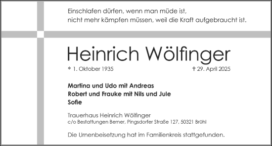 Anzeige von Heinrich Wölfinger von  Schlossbote/Werbekurier 