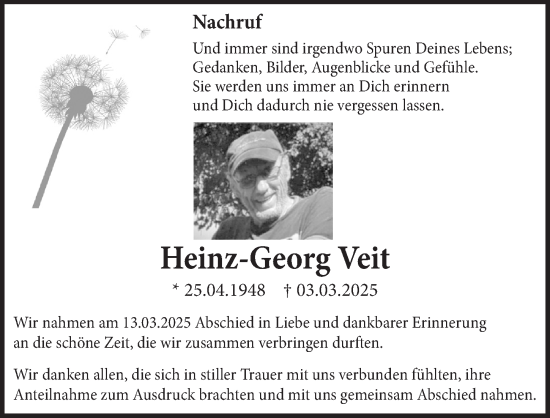 Anzeige von Heinz-Georg Veit von  Werbepost 