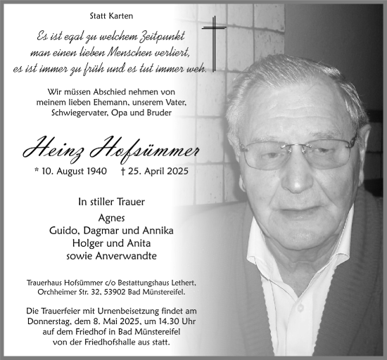 Anzeige von Heinz Hofsümmer von  Blickpunkt Euskirchen 
