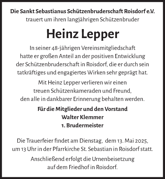 Anzeige von Heinz Lepper von  Schaufenster/Blickpunkt 