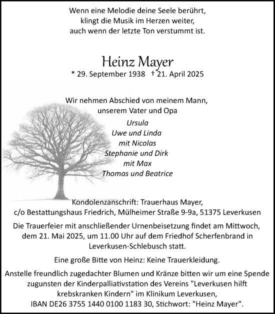 Anzeige von Heinz Mayer von Kölner Stadt-Anzeiger / Kölnische Rundschau / Express