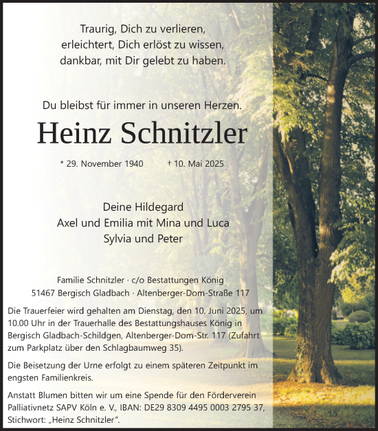 Anzeige von Heinz Schnitzler von Kölner Stadt-Anzeiger / Kölnische Rundschau / Express
