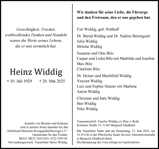 Anzeige von Heinz Widdig von Kölner Stadt-Anzeiger / Kölnische Rundschau / Express