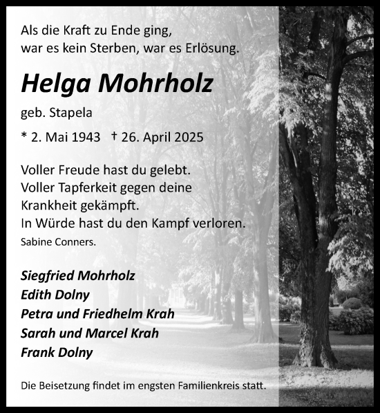Anzeige von Helga Mohrholz von  EXPRESS - Die Woche 