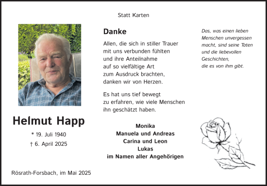 Anzeige von Helmut Happ von Kölner Stadt-Anzeiger / Kölnische Rundschau / Express