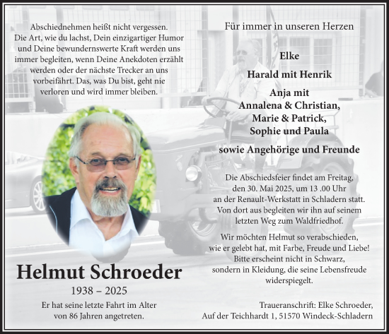 Anzeige von Helmut Schroeder von  Lokalanzeiger 