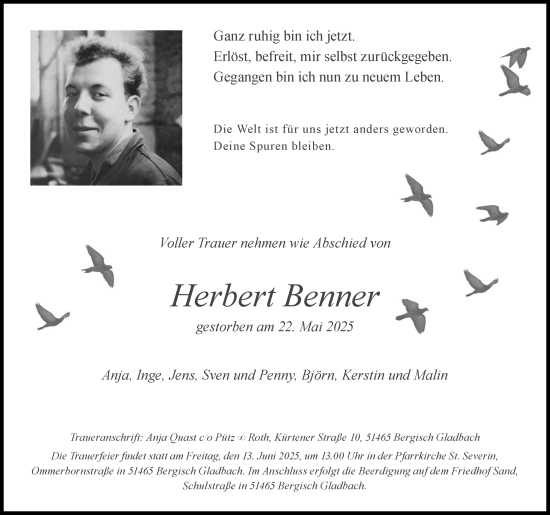 Anzeige von Herbert Benner von Kölner Stadt-Anzeiger / Kölnische Rundschau / Express