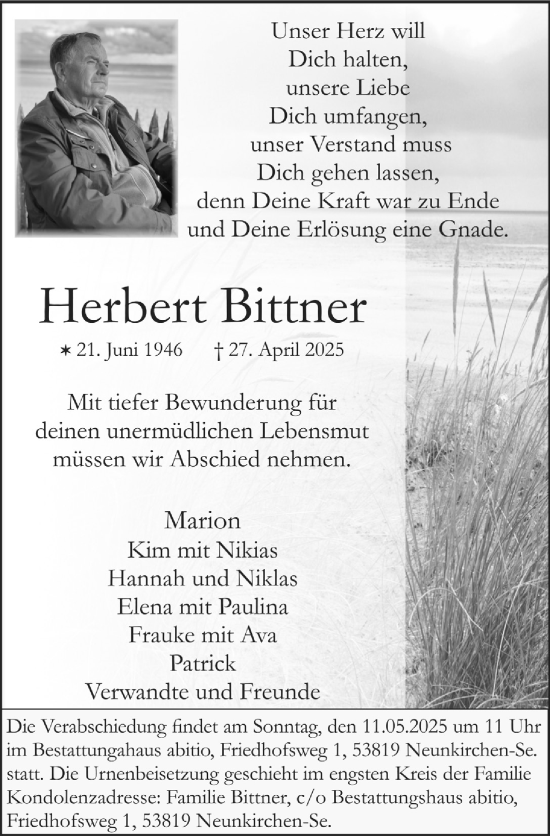 Anzeige von Herbert Bittner von  Extra Blatt 
