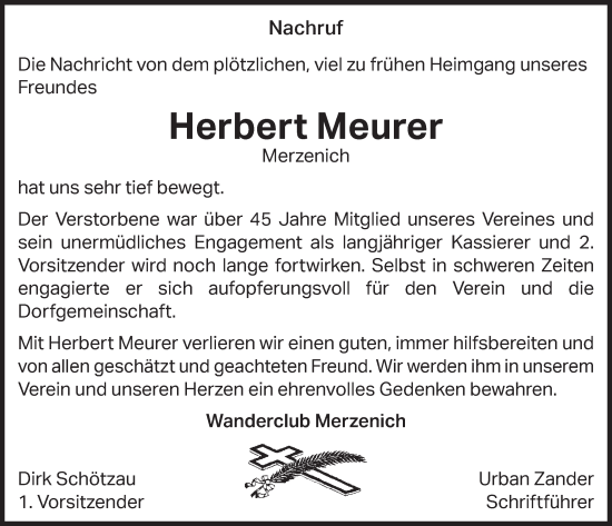 Anzeige von Herbert Meurer von  Blickpunkt Euskirchen 