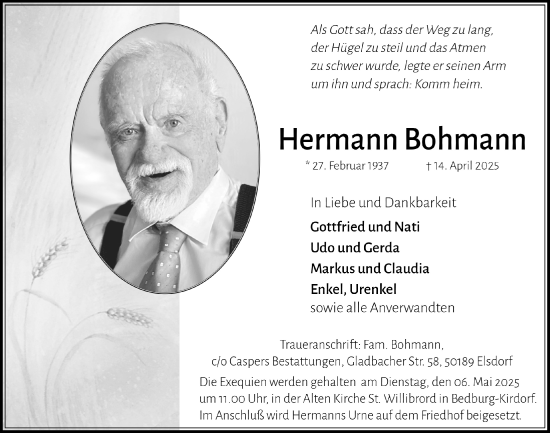 Anzeige von Hermann Bohmann von  Werbepost 