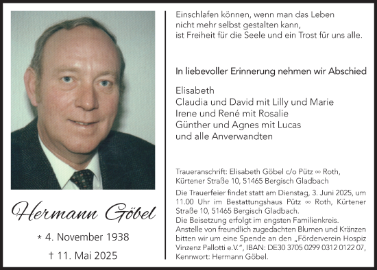 Anzeige von Hermann Göbel von  Bergisches Handelsblatt 