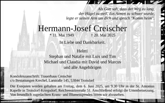Anzeige von Hermann-Josef Creischer von Kölner Stadt-Anzeiger / Kölnische Rundschau / Express