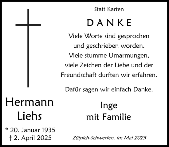 Anzeige von Hermann Liehs von  Blickpunkt Euskirchen 