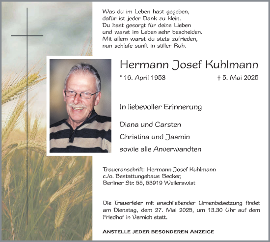 Anzeige von Hermann Josef Kuhlmann von  Blickpunkt Euskirchen 