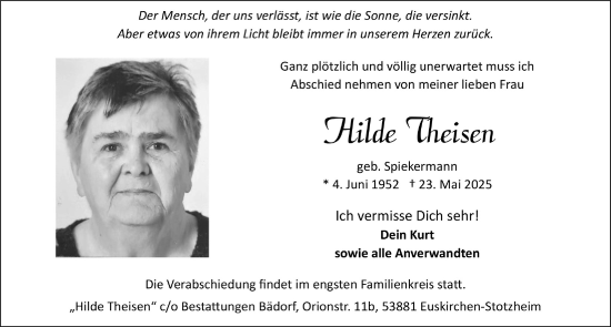 Anzeige von Hilde Theisen von  Blickpunkt Euskirchen 