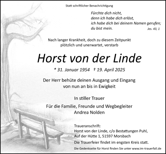 Anzeige von Horst von der Linde von  Anzeigen Echo 