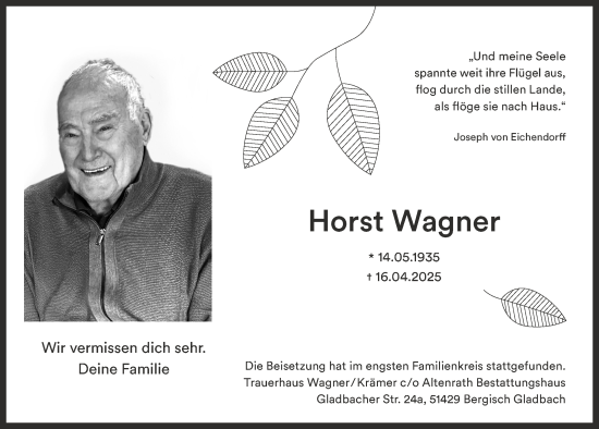 Anzeige von Horst Wagner von  Bergisches Handelsblatt 