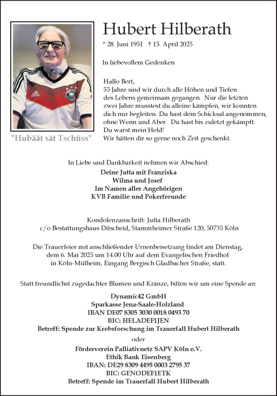 Anzeige von Hubert Hilberath von Kölner Stadt-Anzeiger / Kölnische Rundschau / Express