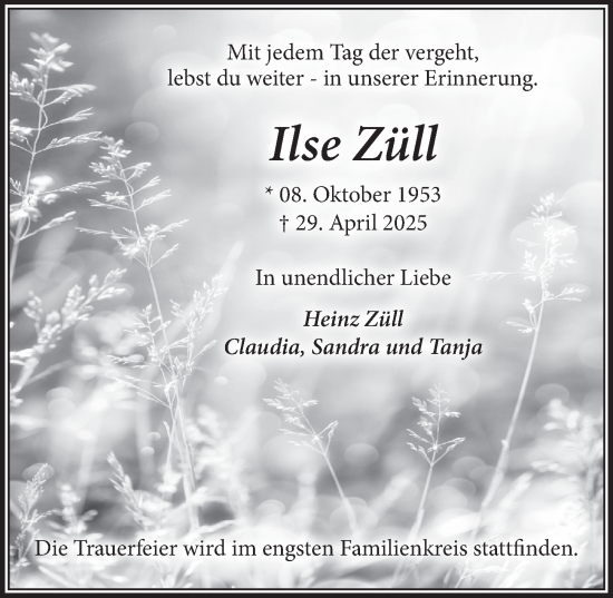 Anzeige von Ilse Züll von  Blickpunkt Euskirchen 