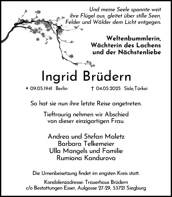 Anzeige von Ingrid Brüdern von Kölner Stadt-Anzeiger / Kölnische Rundschau / Express