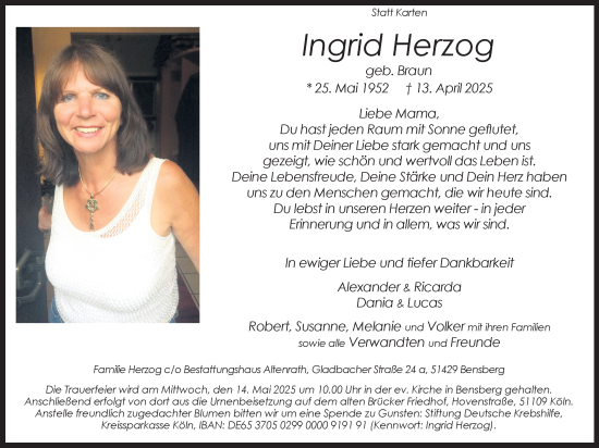 Anzeige von Ingrid Herzog von Kölner Stadt-Anzeiger / Kölnische Rundschau / Express