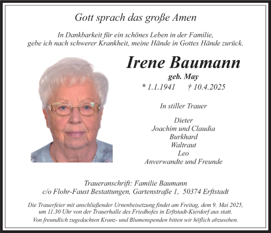 Anzeige von Irene Baumann von  Werbepost 