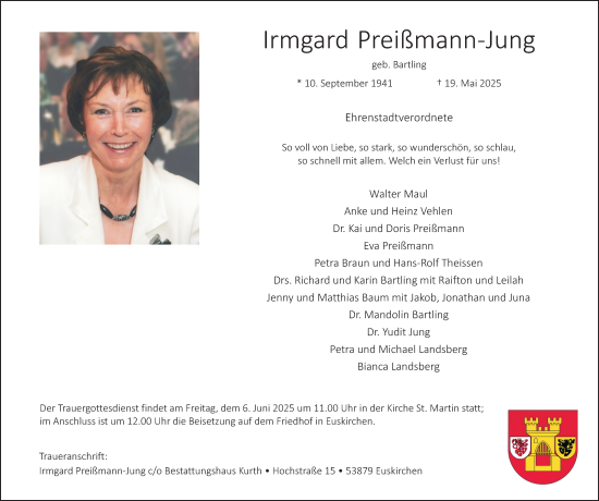 Anzeige von Irmgard Preißmann-Jung von Kölner Stadt-Anzeiger / Kölnische Rundschau / Express