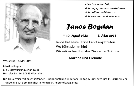 Anzeige von Janos Bogdan von  Schlossbote/Werbekurier 