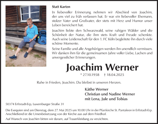 Anzeige von Joachim Werner von  Werbepost 