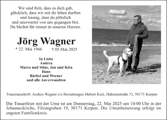 Anzeige von Jörg Wagner von  Werbepost 