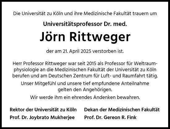 Anzeige von Jörn Rittweger von Kölner Stadt-Anzeiger / Kölnische Rundschau / Express